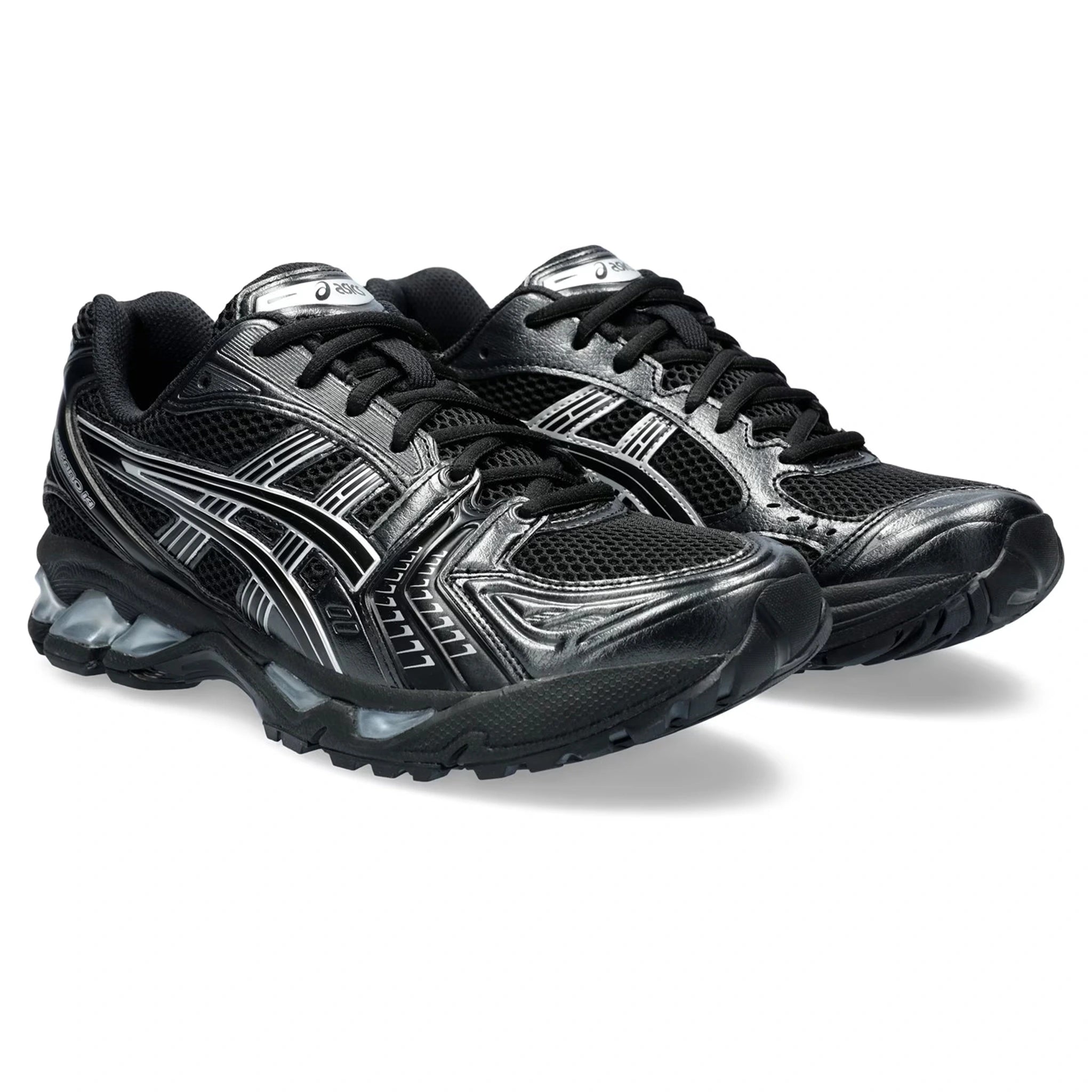 Front Side View of ASICS Gel-Kayano 14 Black Silver 1201A019-006